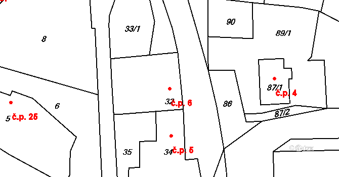 Černotín 6 na parcele st. 32 v KÚ Černotín, Katastrální mapa