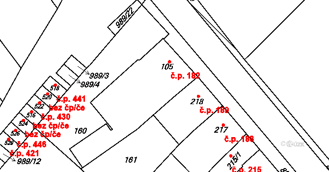 Kokory 182 na parcele st. 105 v KÚ Kokory, Katastrální mapa