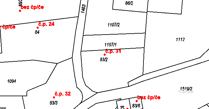 Holšice 31, Chabeřice na parcele st. 83/2 v KÚ Chabeřice, Katastrální mapa