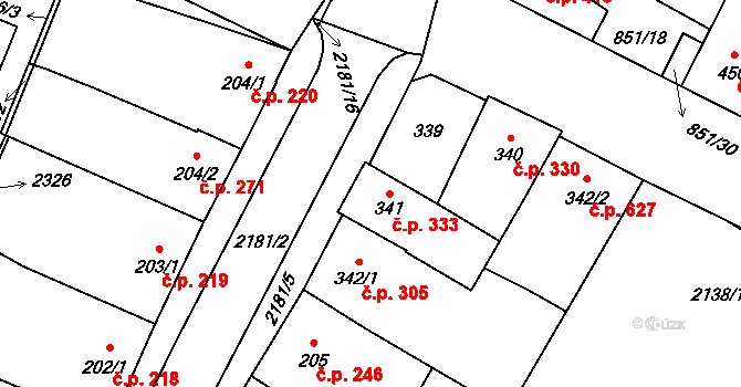 Lišov 333 na parcele st. 341 v KÚ Lišov, Katastrální mapa