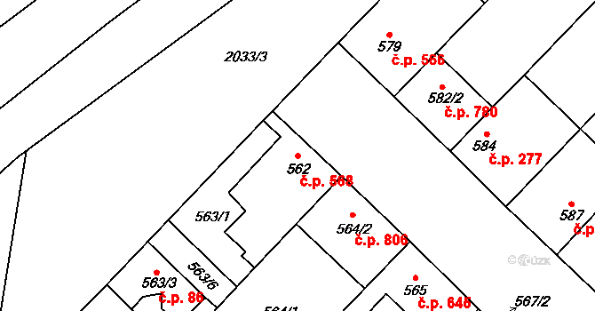 Lužice 568 na parcele st. 562 v KÚ Lužice u Hodonína, Katastrální mapa