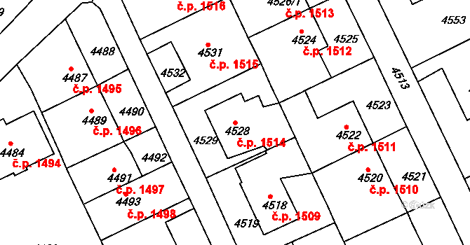 Pod Bezručovým vrchem 1514, Krnov na parcele st. 4528 v KÚ Krnov-Horní Předměstí, Katastrální mapa