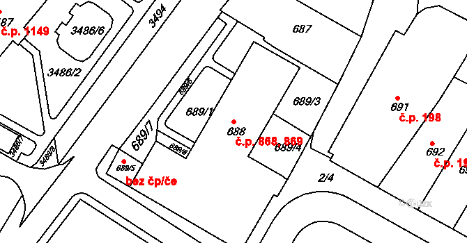 Rýmařov 868,869 na parcele st. 688 v KÚ Rýmařov, Katastrální mapa