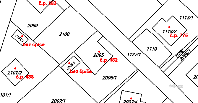 Fryčovice 182 na parcele st. 2095 v KÚ Fryčovice, Katastrální mapa