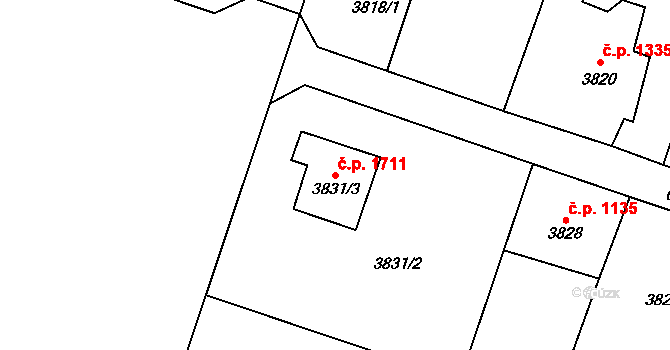 Rychvald 1711 na parcele st. 3831/3 v KÚ Rychvald, Katastrální mapa