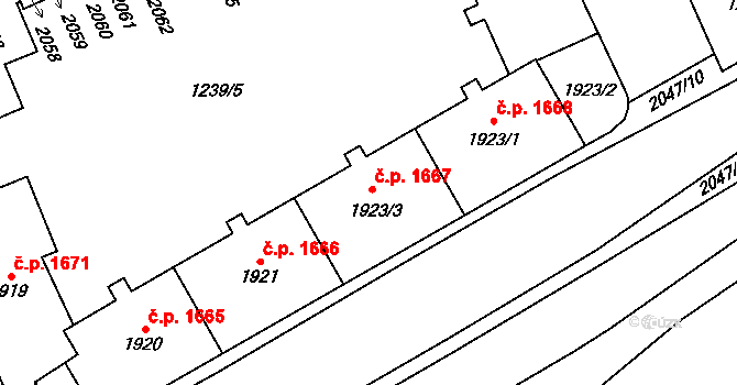Šumperk 1667 na parcele st. 1923/3 v KÚ Šumperk, Katastrální mapa