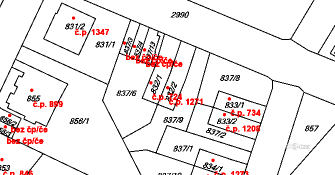 Děčín II-Nové Město 1271, Děčín na parcele st. 832/2 v KÚ Děčín, Katastrální mapa