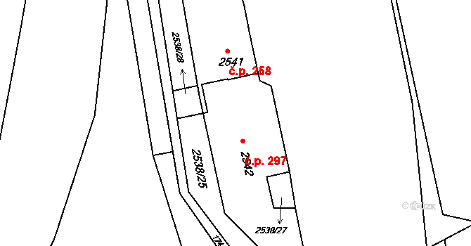 Třeboň II 297, Třeboň na parcele st. 2542 v KÚ Třeboň, Katastrální mapa