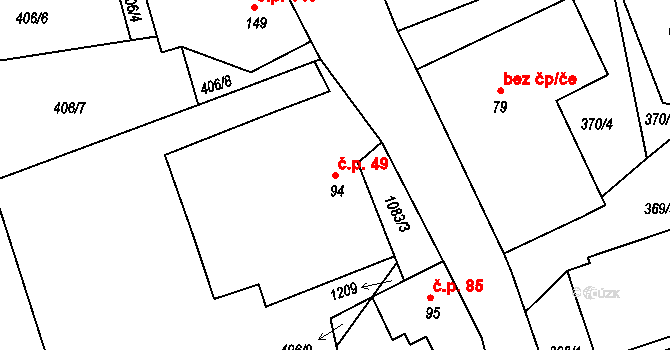 Chotyně 49 na parcele st. 94 v KÚ Chotyně, Katastrální mapa