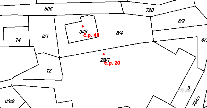 Čtveřín 20 na parcele st. 29/1 v KÚ Čtveřín, Katastrální mapa