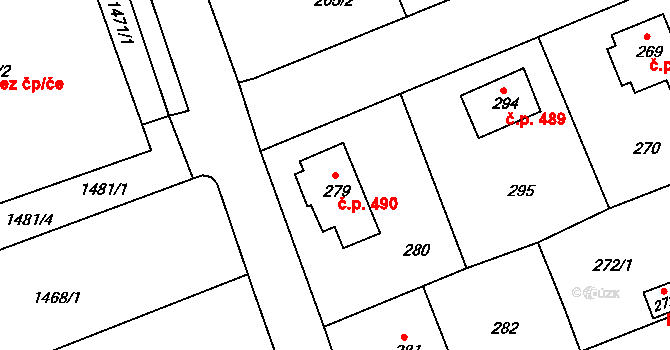 Hrádek nad Nisou 490 na parcele st. 279 v KÚ Hrádek nad Nisou, Katastrální mapa