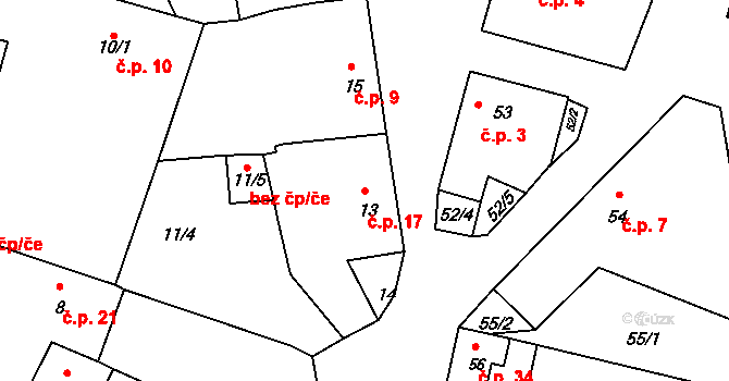 Bačov 17, Boskovice na parcele st. 13 v KÚ Bačov, Katastrální mapa