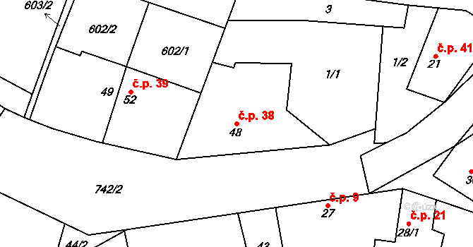 Savín 38, Litovel na parcele st. 48 v KÚ Savín, Katastrální mapa