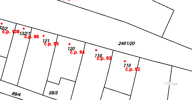 Pavlíkov 93 na parcele st. 119 v KÚ Pavlíkov, Katastrální mapa