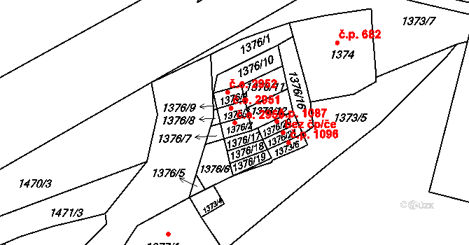 Klíše 2950, Ústí nad Labem na parcele st. 1376/2 v KÚ Klíše, Katastrální mapa
