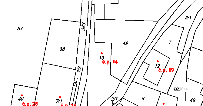 Stříhanov 14, Zádolí na parcele st. 13 v KÚ Stříhanov, Katastrální mapa