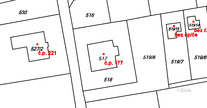 Závada 177, Petrovice u Karviné na parcele st. 517 v KÚ Závada nad Olší, Katastrální mapa