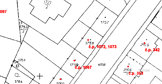 Poděbrady III 1072,1073, Poděbrady na parcele st. 1758 v KÚ Poděbrady, Katastrální mapa