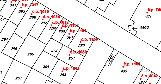 Husovice 1160, Brno na parcele st. 250 v KÚ Husovice, Katastrální mapa
