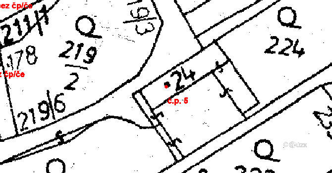 Těmice 5 na parcele st. 24 v KÚ Těmice u Kamenice nad Lipou, Katastrální mapa