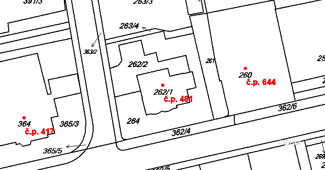 Frýdlant 481, Frýdlant nad Ostravicí na parcele st. 262/1 v KÚ Frýdlant nad Ostravicí, Katastrální mapa