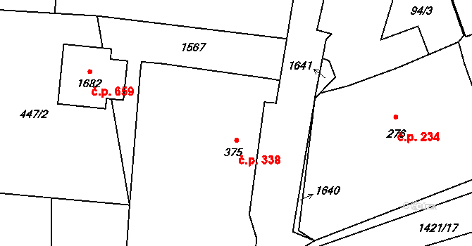 Blovice 338 na parcele st. 375 v KÚ Blovice, Katastrální mapa