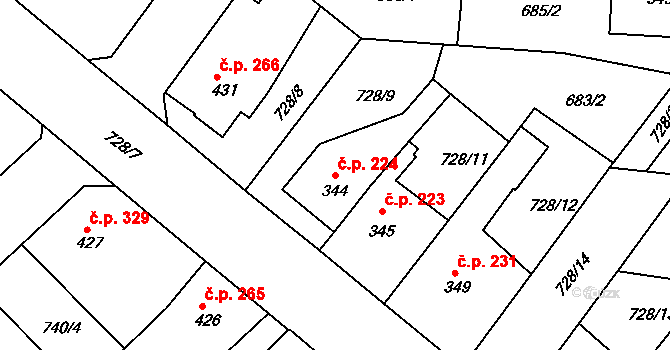 Staňkov II 224, Staňkov na parcele st. 344 v KÚ Staňkov-ves, Katastrální mapa