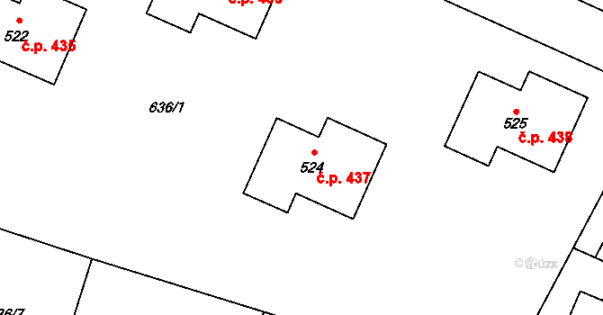 Zásmuky 437 na parcele st. 524 v KÚ Zásmuky, Katastrální mapa