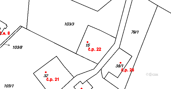 Zuklín 22, Strašín na parcele st. 15 v KÚ Zuklín, Katastrální mapa