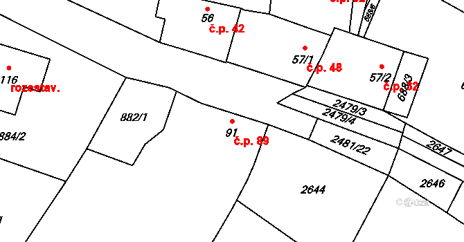 Matějovec 89, Český Rudolec na parcele st. 91 v KÚ Matějovec, Katastrální mapa