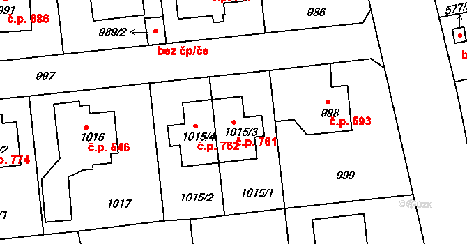 Šeberov 761, Praha na parcele st. 1015/3 v KÚ Šeberov, Katastrální mapa