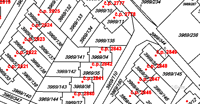 Česká Lípa 2843 na parcele st. 3969/34 v KÚ Česká Lípa, Katastrální mapa