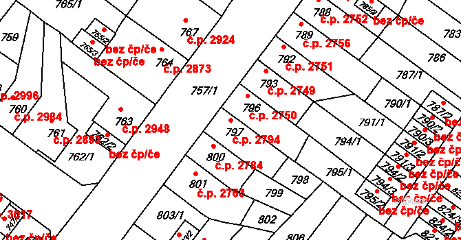 Chomutov 2794 na parcele st. 797/1 v KÚ Chomutov II, Katastrální mapa