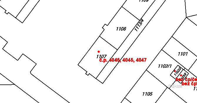 Chomutov 4045,4046,4047 na parcele st. 1107 v KÚ Chomutov II, Katastrální mapa