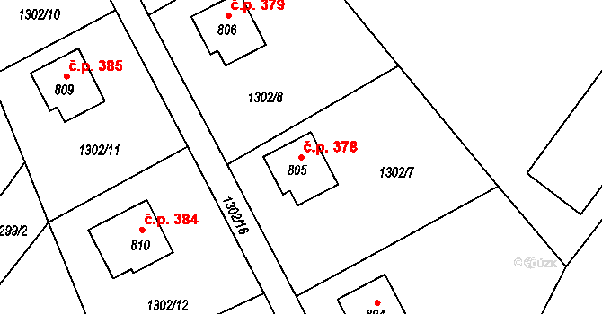 Žacléř 378 na parcele st. 805 v KÚ Žacléř, Katastrální mapa
