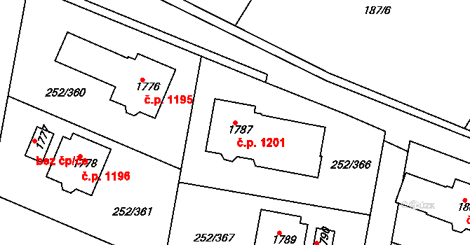 Rosice 1201 na parcele st. 1787 v KÚ Rosice u Brna, Katastrální mapa