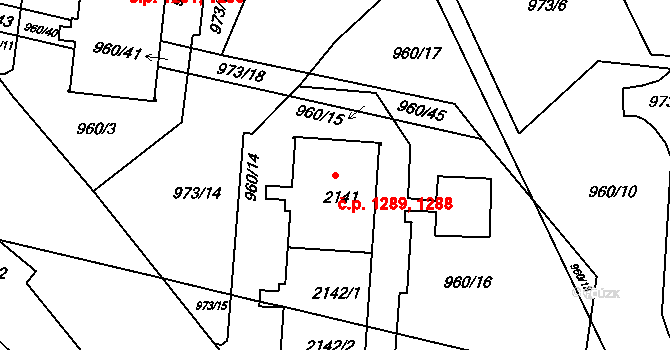 Ústí nad Orlicí 1288,1289 na parcele st. 2142/2 v KÚ Ústí nad Orlicí, Katastrální mapa