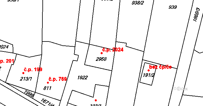 Říčany 2024 na parcele st. 2958 v KÚ Říčany u Prahy, Katastrální mapa