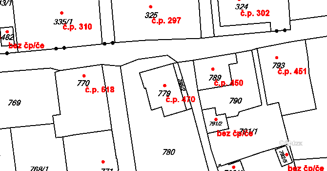Šluknov 470 na parcele st. 779 v KÚ Šluknov, Katastrální mapa