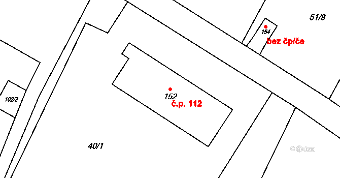 Podbořanský Rohozec 112 na parcele st. 152 v KÚ Podbořanský Rohozec, Katastrální mapa
