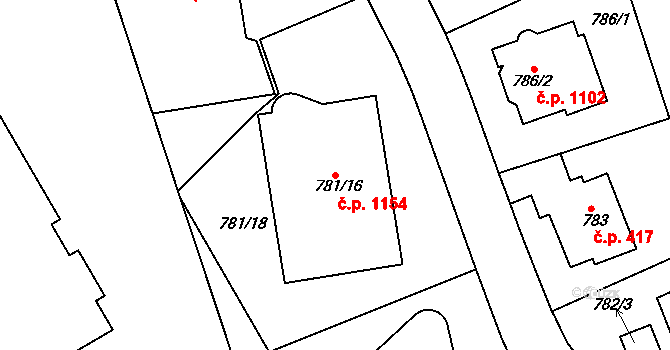 Hlubočepy 1154, Praha na parcele st. 781/16 v KÚ Hlubočepy, Katastrální mapa