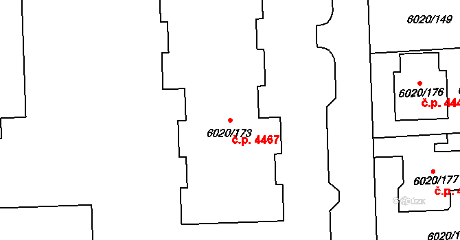 Prostějov 4467 na parcele st. 6020/173 v KÚ Prostějov, Katastrální mapa