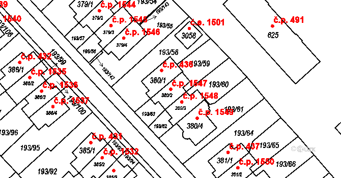 Sezimovo Ústí 1547 na parcele st. 380/2 v KÚ Sezimovo Ústí, Katastrální mapa