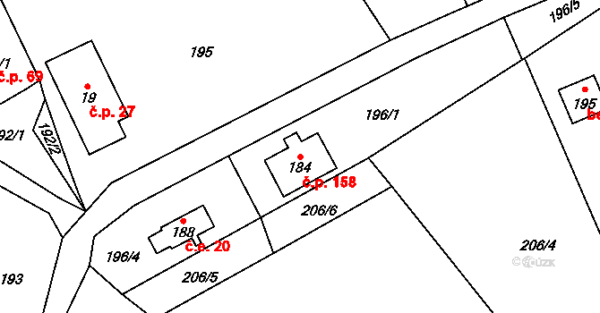Dolní Suchá 158, Hrádek nad Nisou na parcele st. 184 v KÚ Dolní Suchá u Chotyně, Katastrální mapa