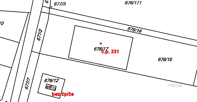 Kobylnice 331 na parcele st. 676/17 v KÚ Kobylnice u Brna, Katastrální mapa