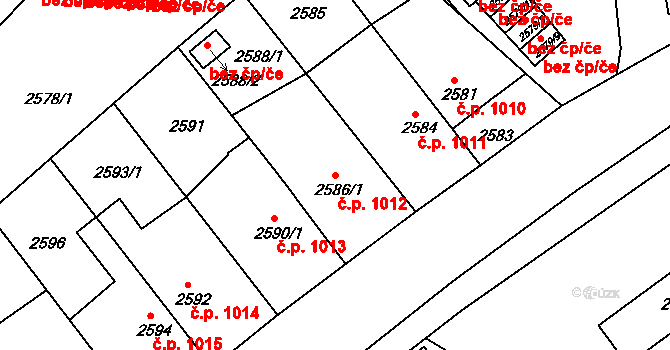 Bruntál 1012 na parcele st. 2586/1 v KÚ Bruntál-město, Katastrální mapa