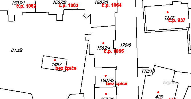 Horažďovice 1065 na parcele st. 1507/4 v KÚ Horažďovice, Katastrální mapa