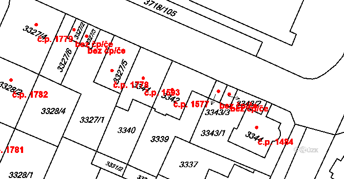 Předměstí 1577, Litoměřice na parcele st. 3342 v KÚ Litoměřice, Katastrální mapa
