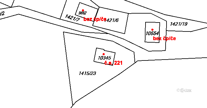 Cihelna 221, Pardubice na parcele st. 10345 v KÚ Pardubice, Katastrální mapa