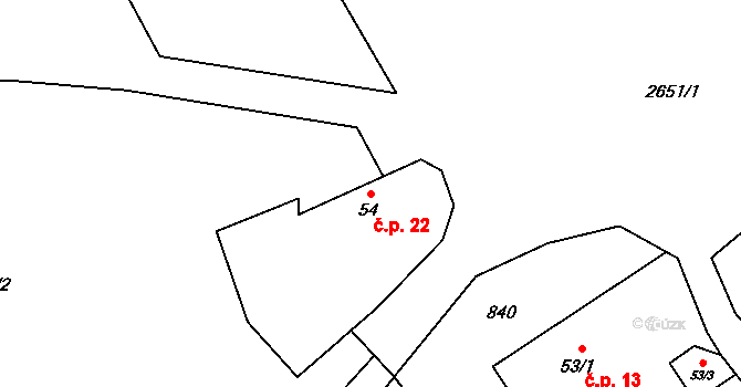 Malá Paseka 22, Čechtice na parcele st. 54 v KÚ Černičí, Katastrální mapa